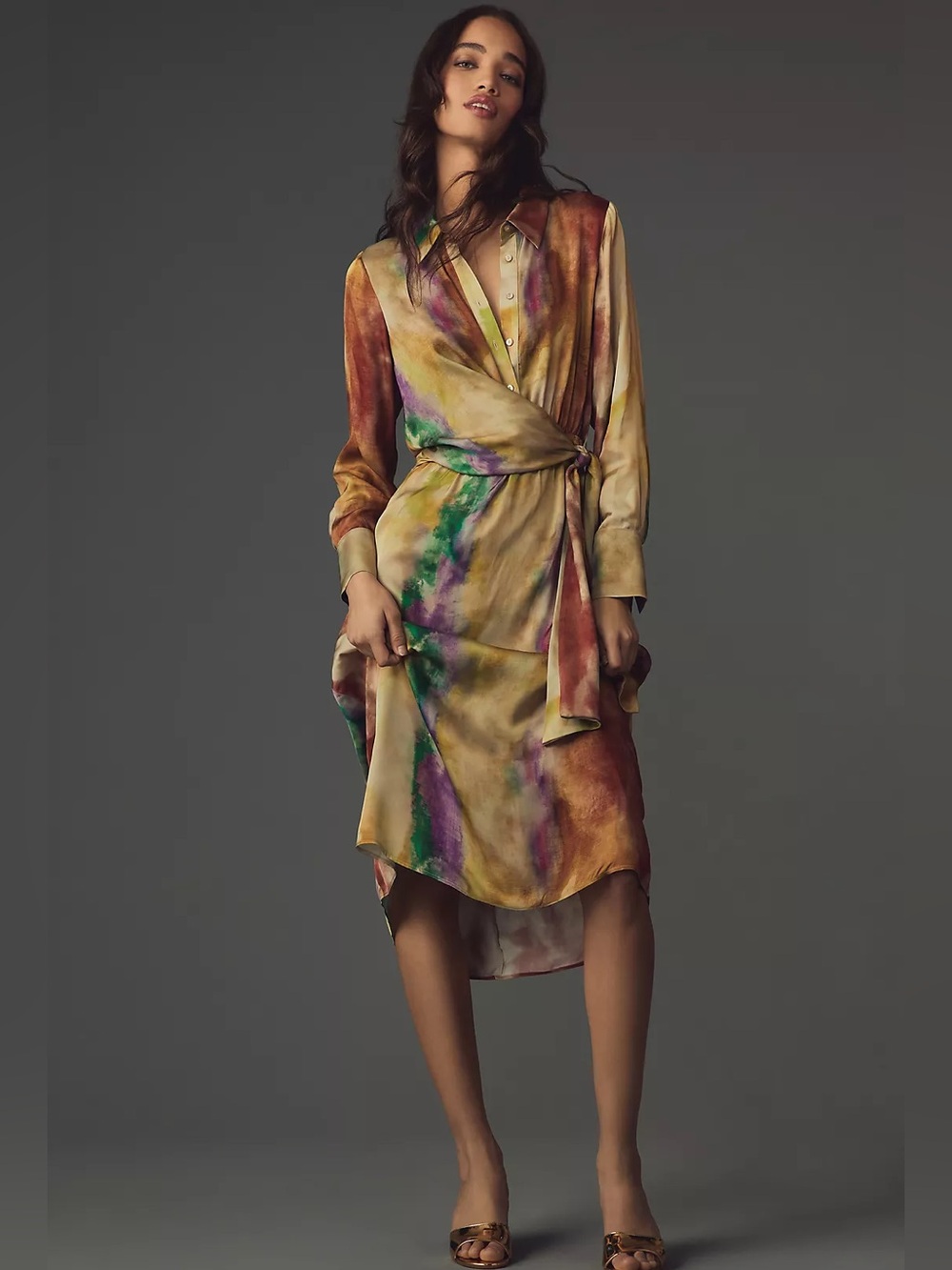 NWT Anthropologie Long-Sleeve Tie-Front Midi Shirt Dress